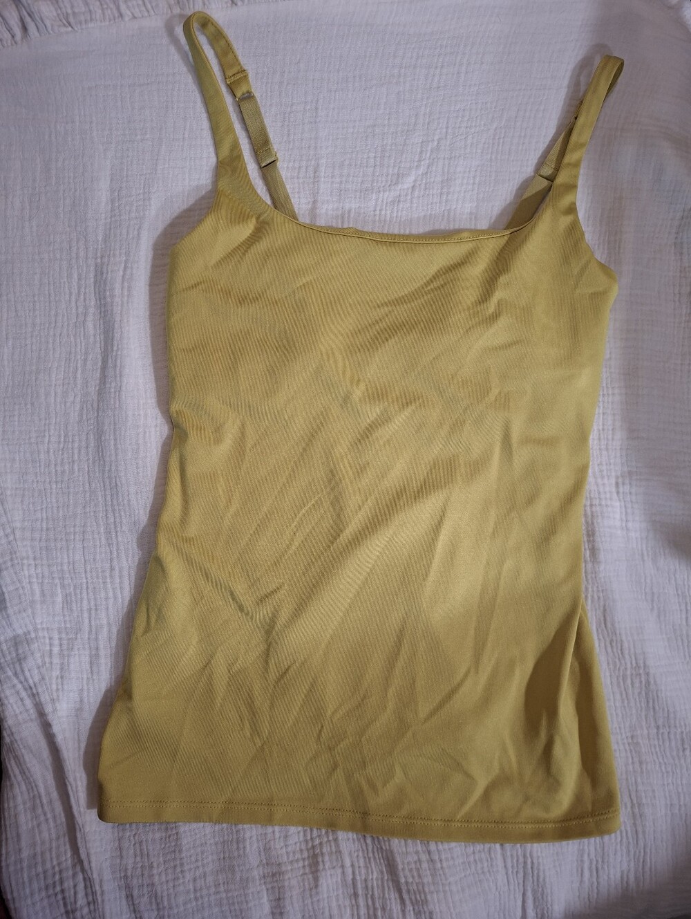 Women's Ribbed Square Neck Tank Top - Yellow With Built On Bra
